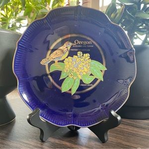 Blue Decorative Plate | Oregon State Bird and Flower